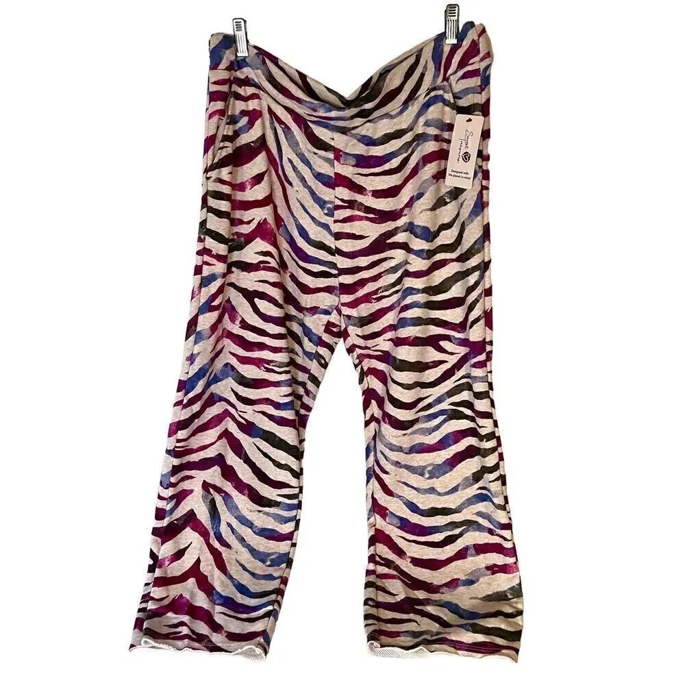NWT Secret Treasures Women's Pants Pull On  Ankle Pockets Zebra Print Size L